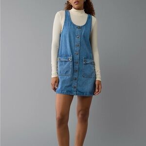 AE Women's Blue Denim Pinafore Dress
